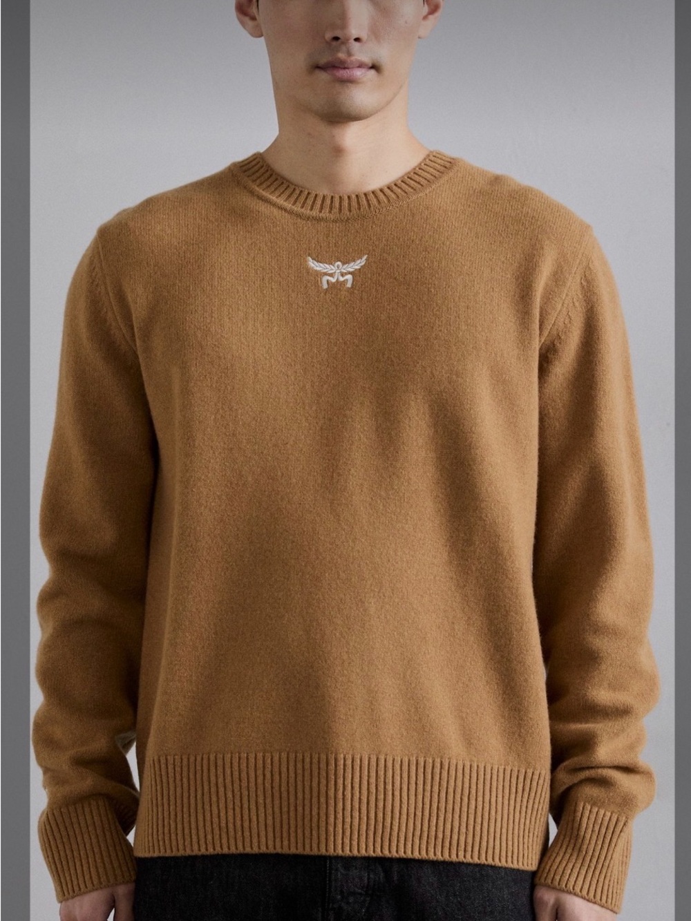 MCM Men's Cashmere Crewneck Sweater in Camel